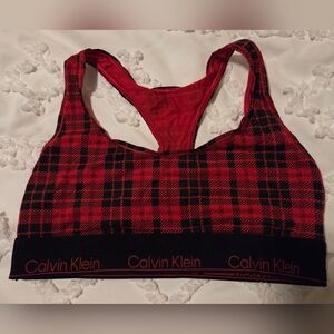 Calvin Klein Red and Black Plaid Sports Bra